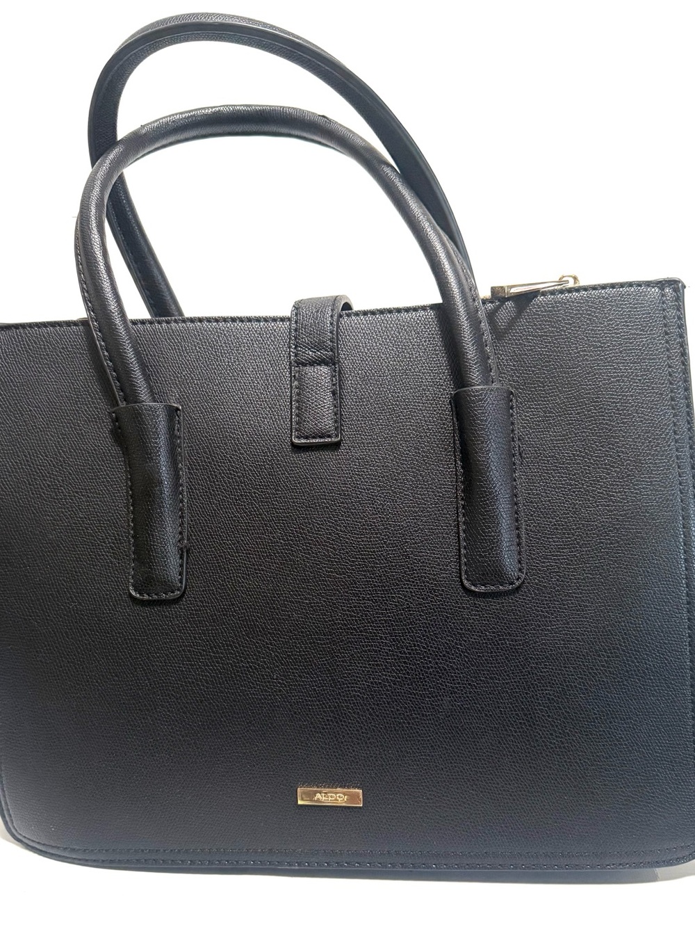 ALDO Black Structured Tote Satchel Handbag Gold Tone Hardware Women’s